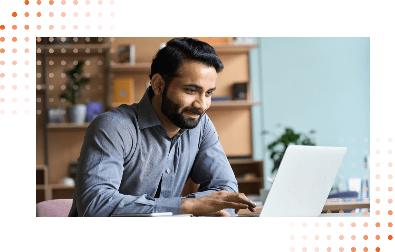 person working with laptop smiling